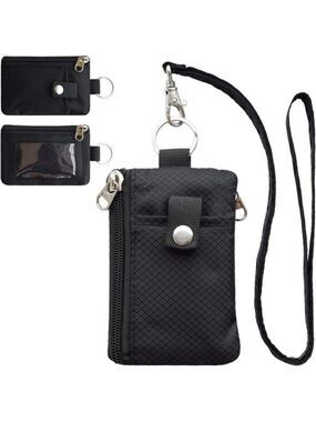 RFID Small Wallet with ID Window Zipper Lanyard Card Holder for Travel Men Women